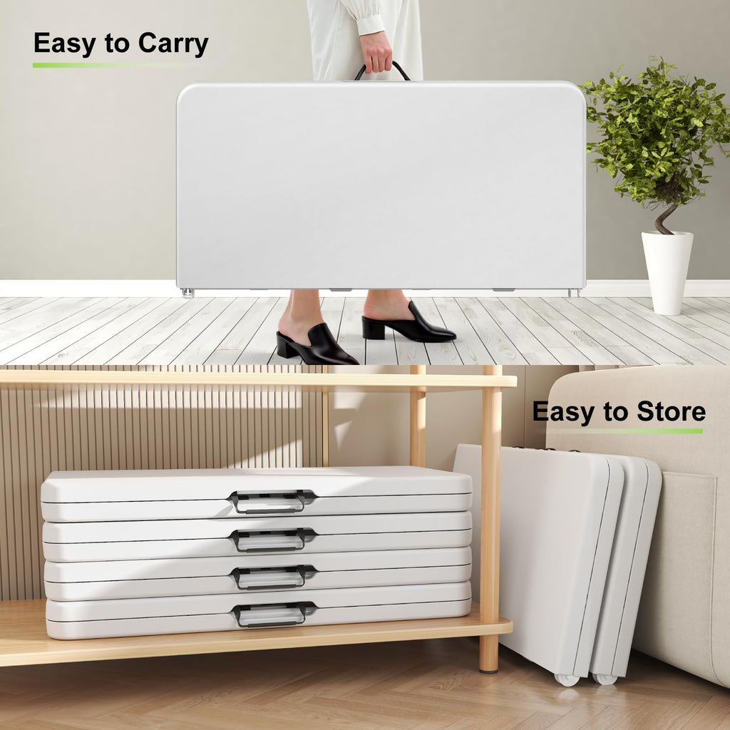 34" White Square Folding Plastic Table with Carrying Handle Q394