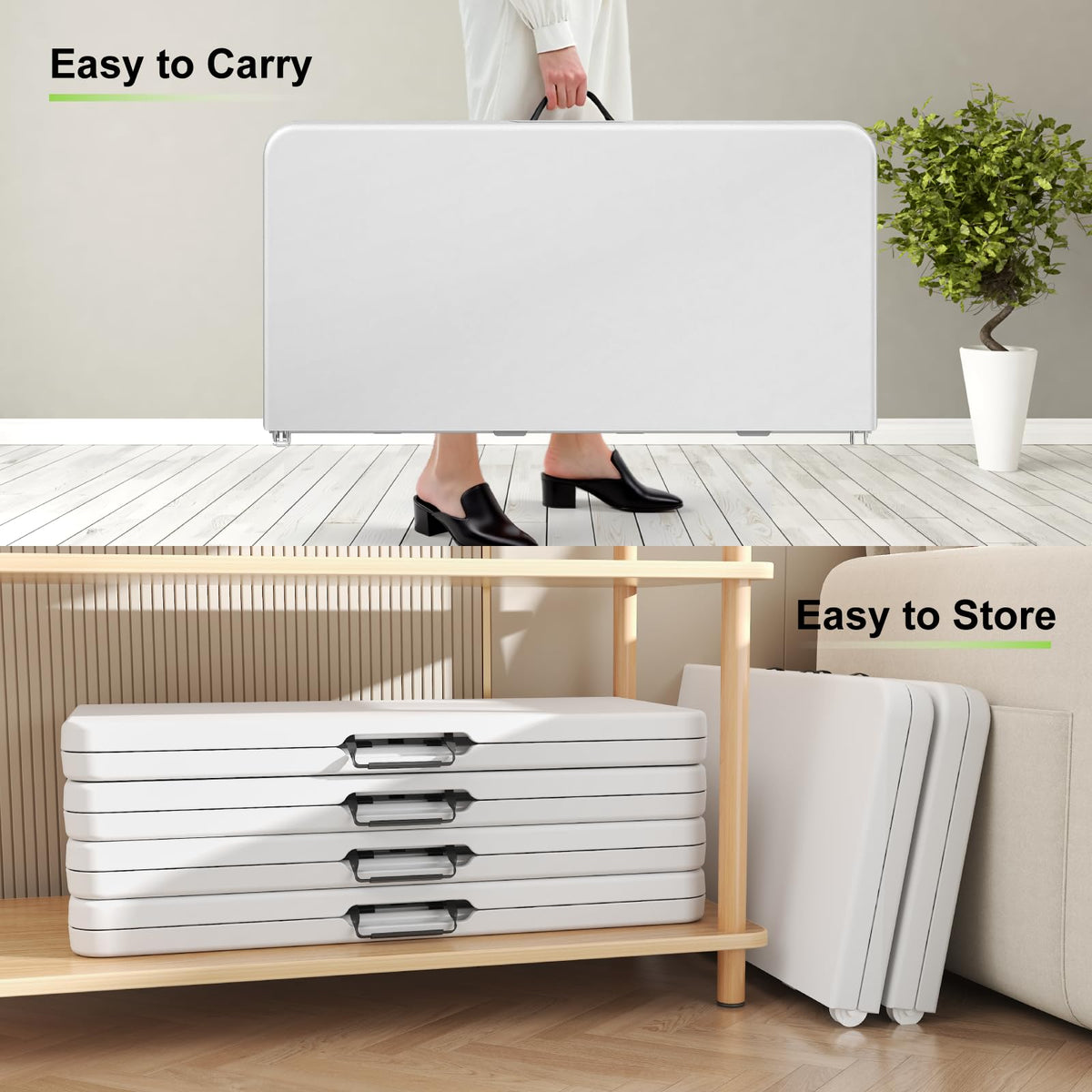 34" White Square Folding Plastic Table with Carrying Handle Q394