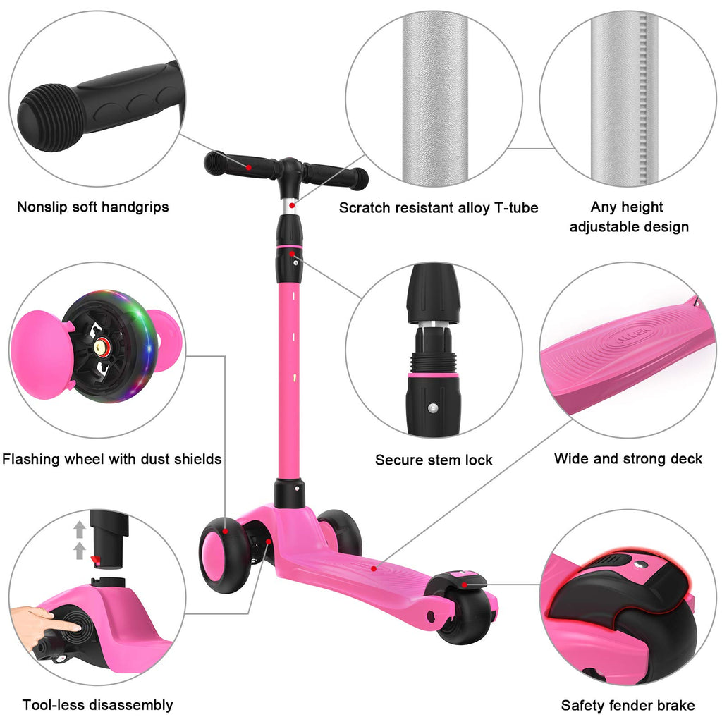 Kick Scooter 3-Wheeled Push Scooter with Light-Up Wheels U5903