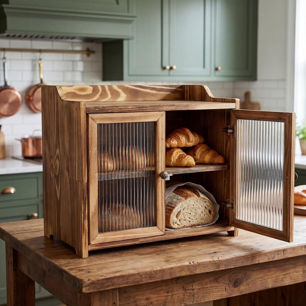 Wooden Bread Box with Glass Doors K3999