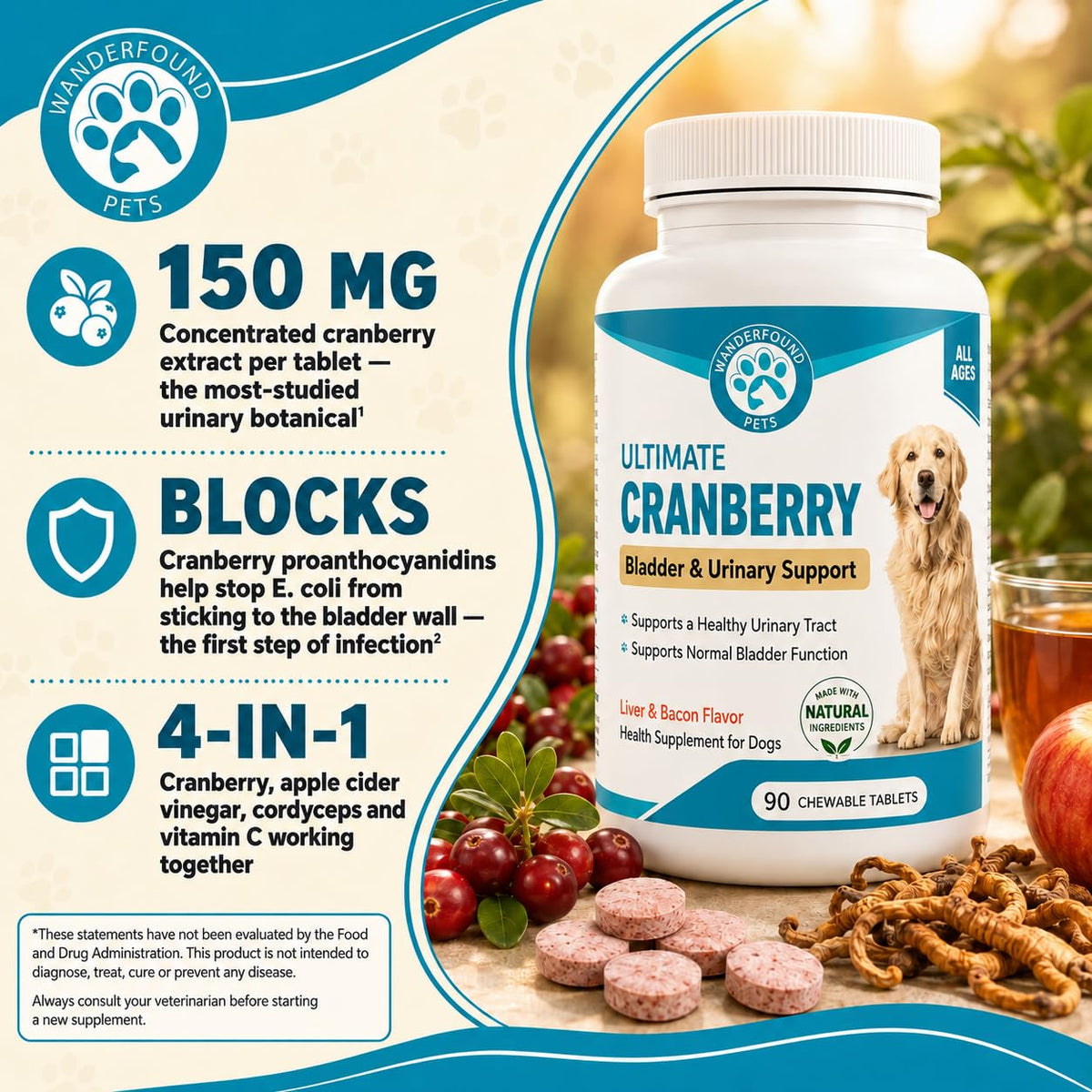 Cranberry for Dogs Urinary Tract Support 90 Tablets M8956