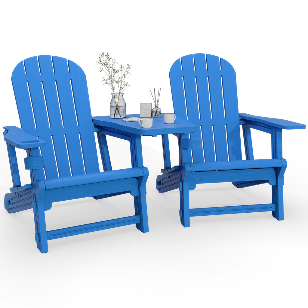 Light Blue HDPE Plastic Adirondack Chair Set of 2 with Tabletop H862