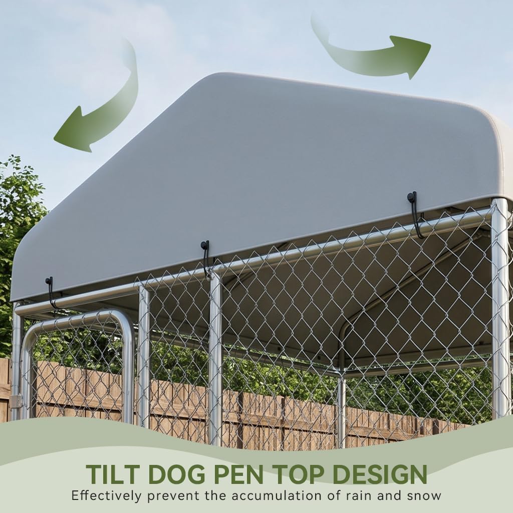 7.55x7.55ft Metal Outdoor Dog Kennel with Roof X48128
