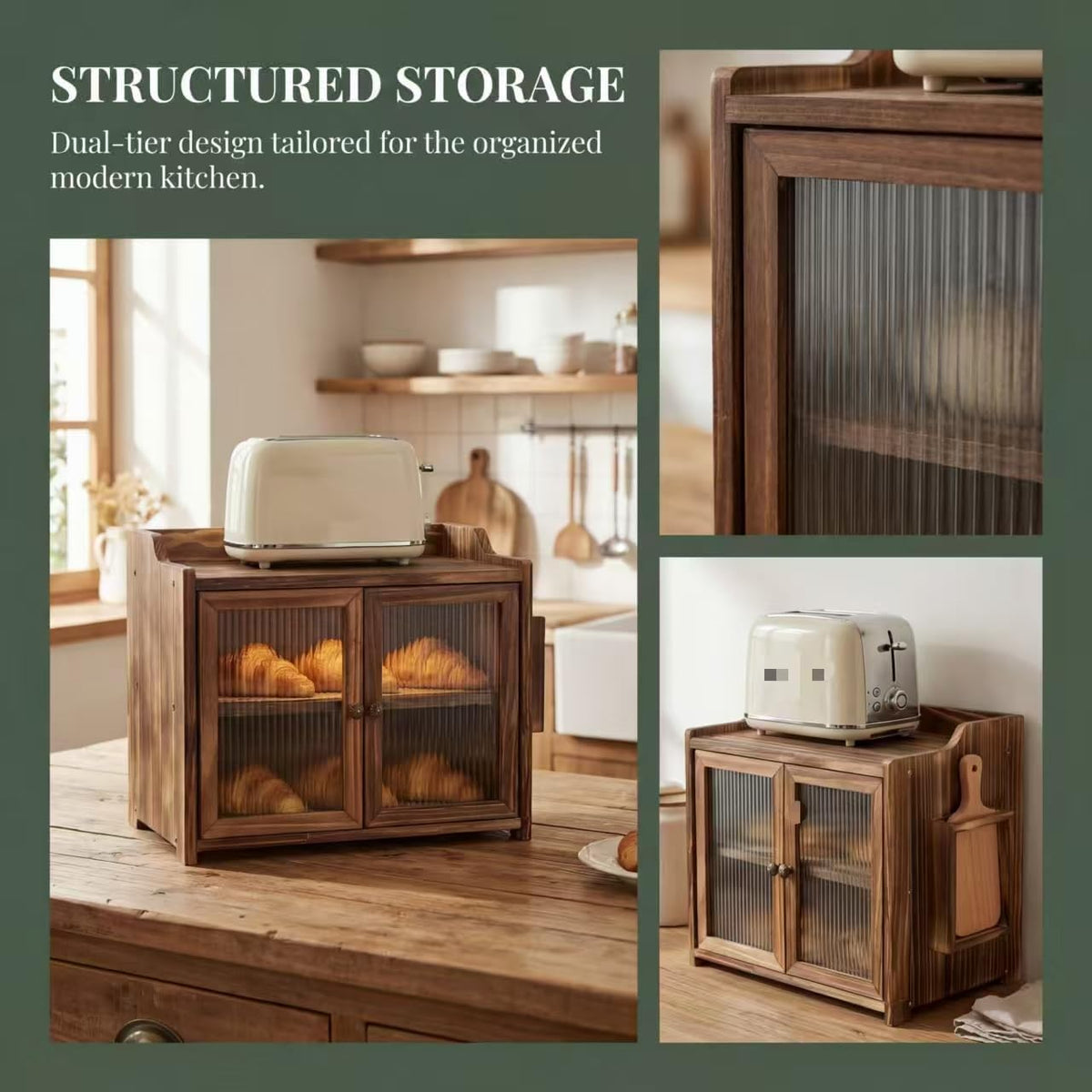Wooden Bread Box with Glass Doors K3999