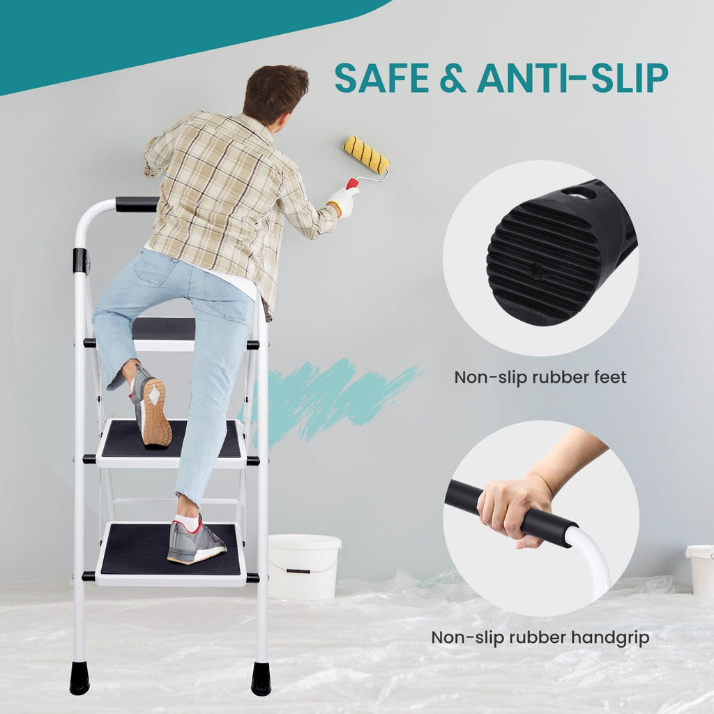 3 Step Ladder with Anti-Slip Pedal & Handrail B83353