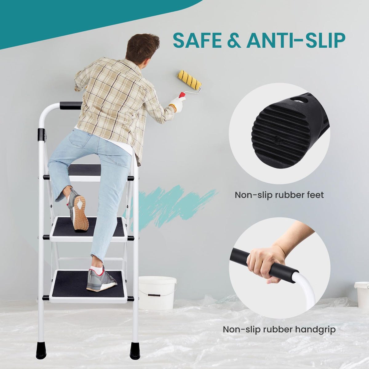 3 Step Ladder with Anti-Slip Pedal & Handrail B83353