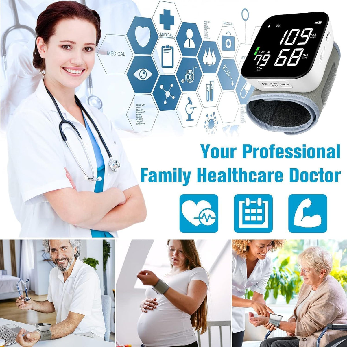 Wrist Blood Pressure Monitor with 90X2 Readings Memory I27592