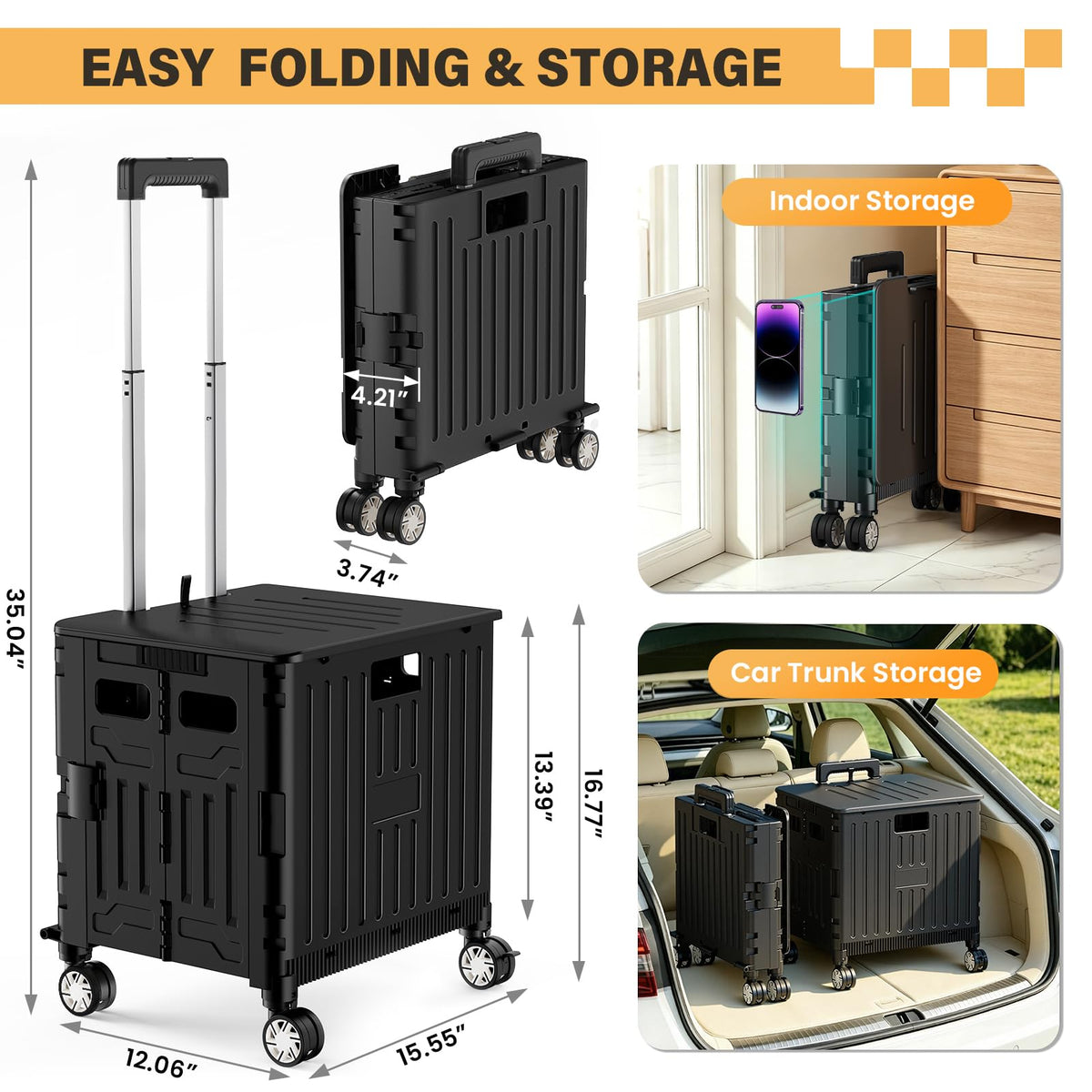 Black Folding Rolling Utility Cart D1160
