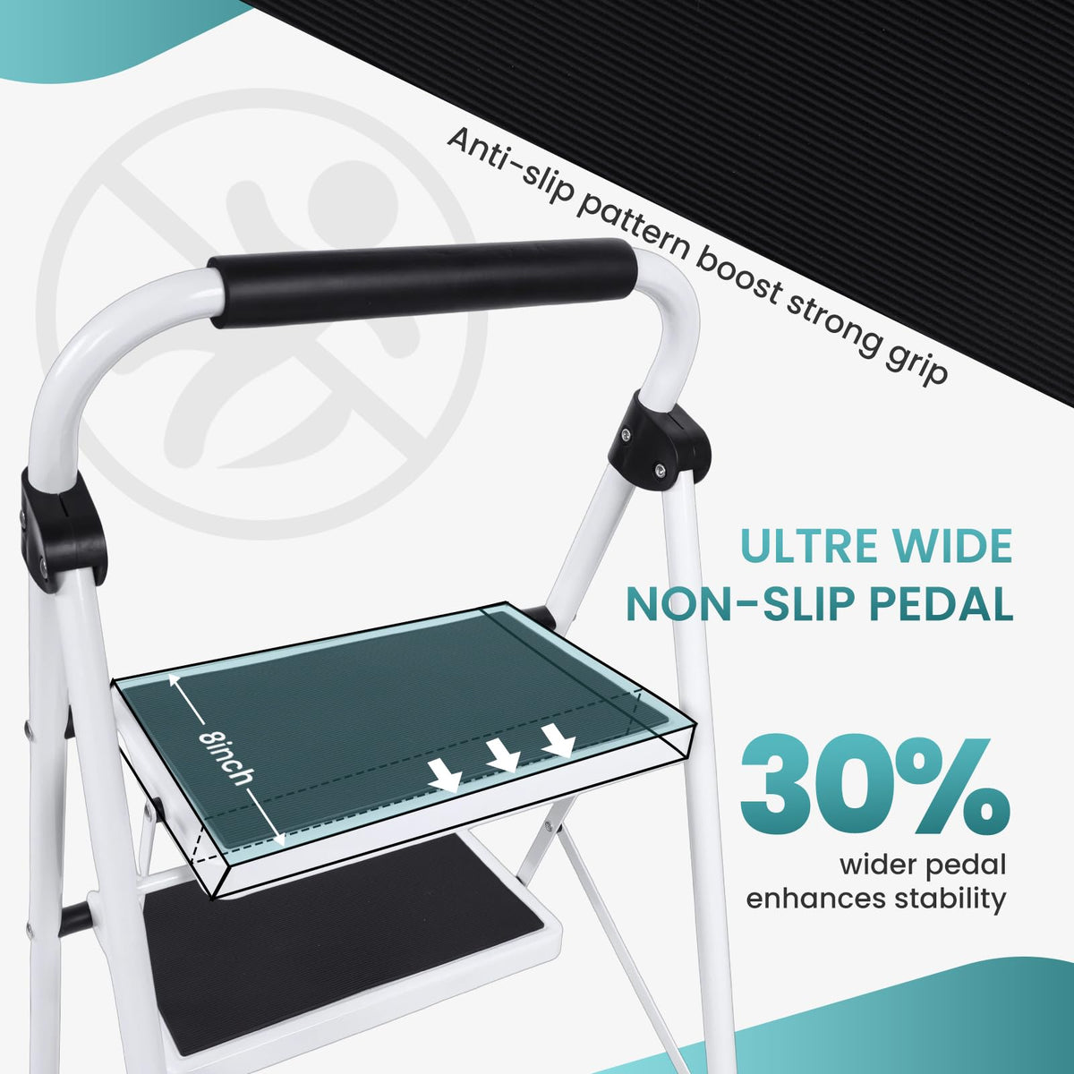 3 Step Ladder with Anti-Slip Pedal & Handrail B83353