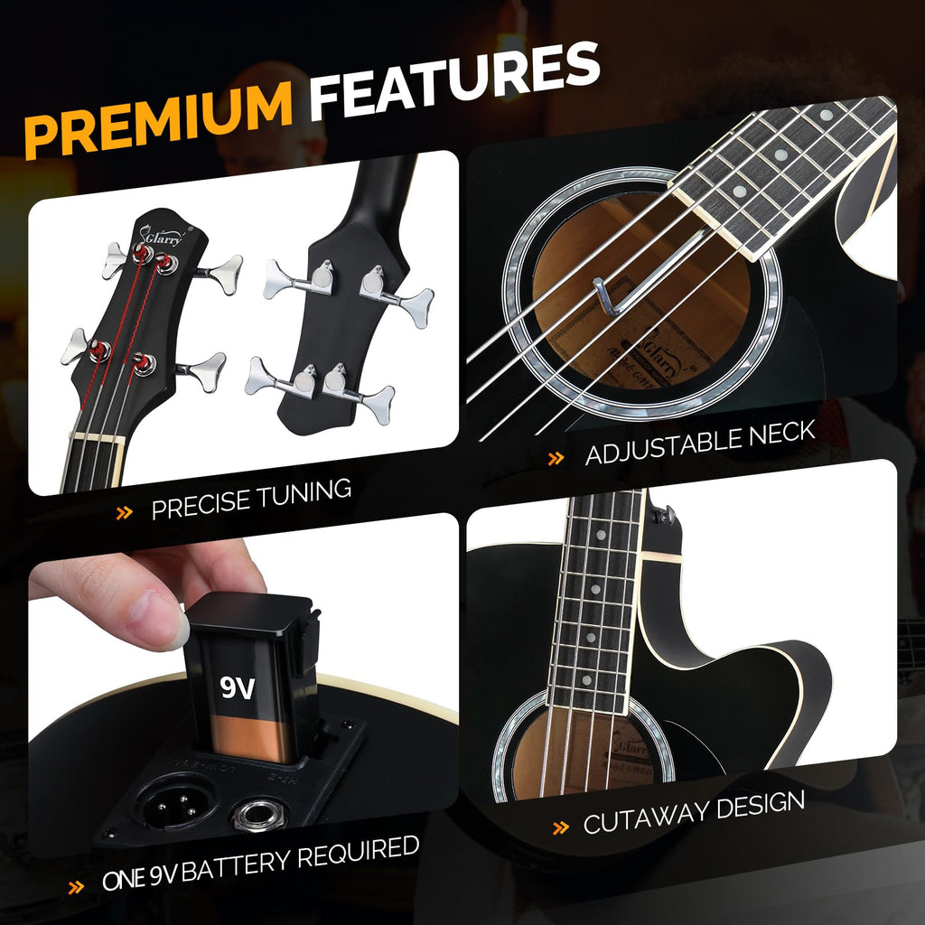 Full Size 4 Strings Acoustic Electric Bass Guitar Kit Matte Black H570