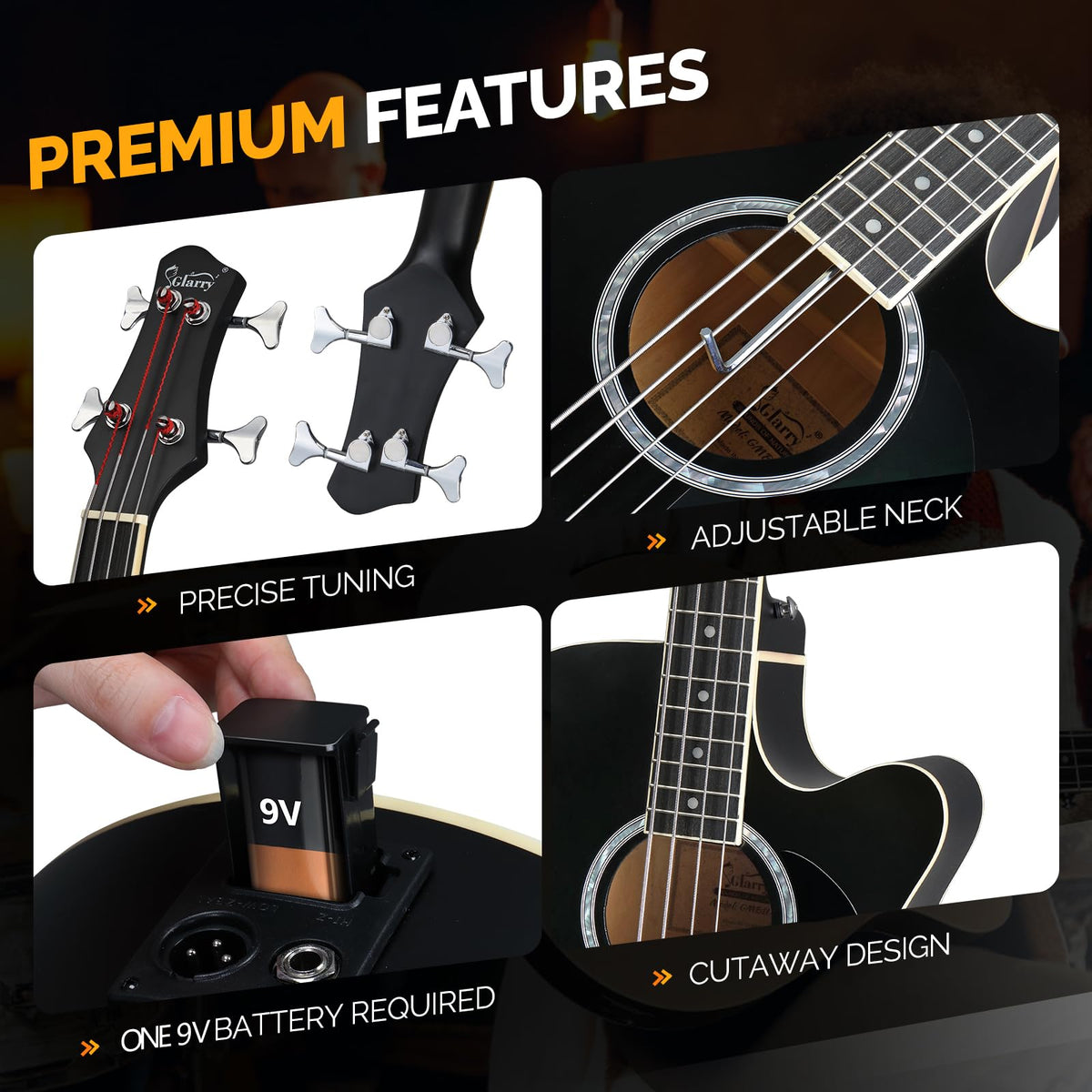 Full Size 4 Strings Acoustic Electric Bass Guitar Kit Matte Black H570