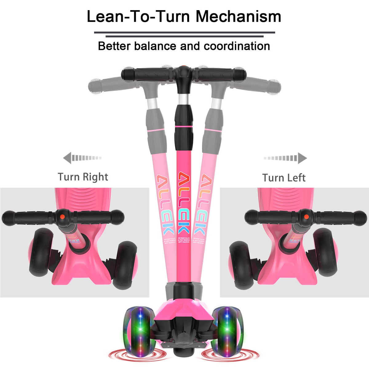 Kick Scooter 3-Wheeled Push Scooter with Light-Up Wheels U5903