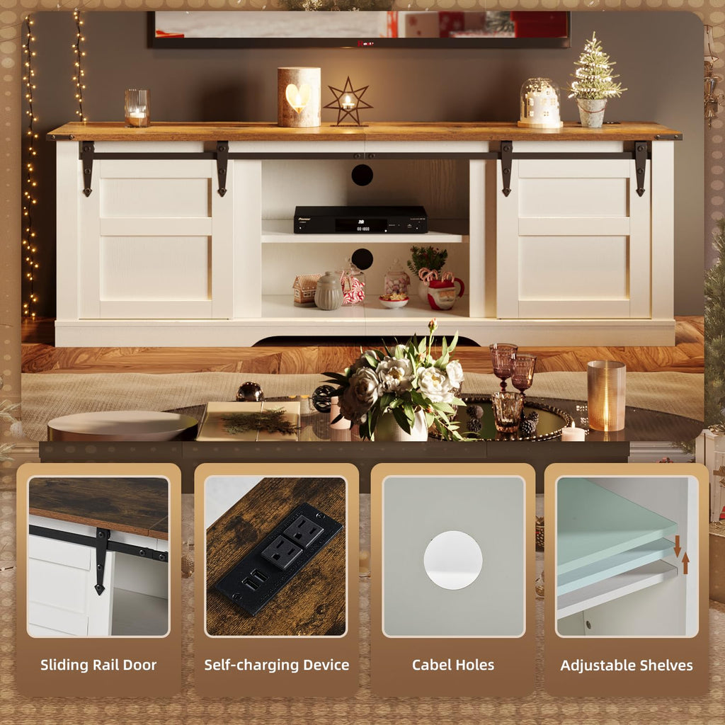58" Farmhouse TV Stand with Sliding Barn Doors and Storage Cabinets Q53264