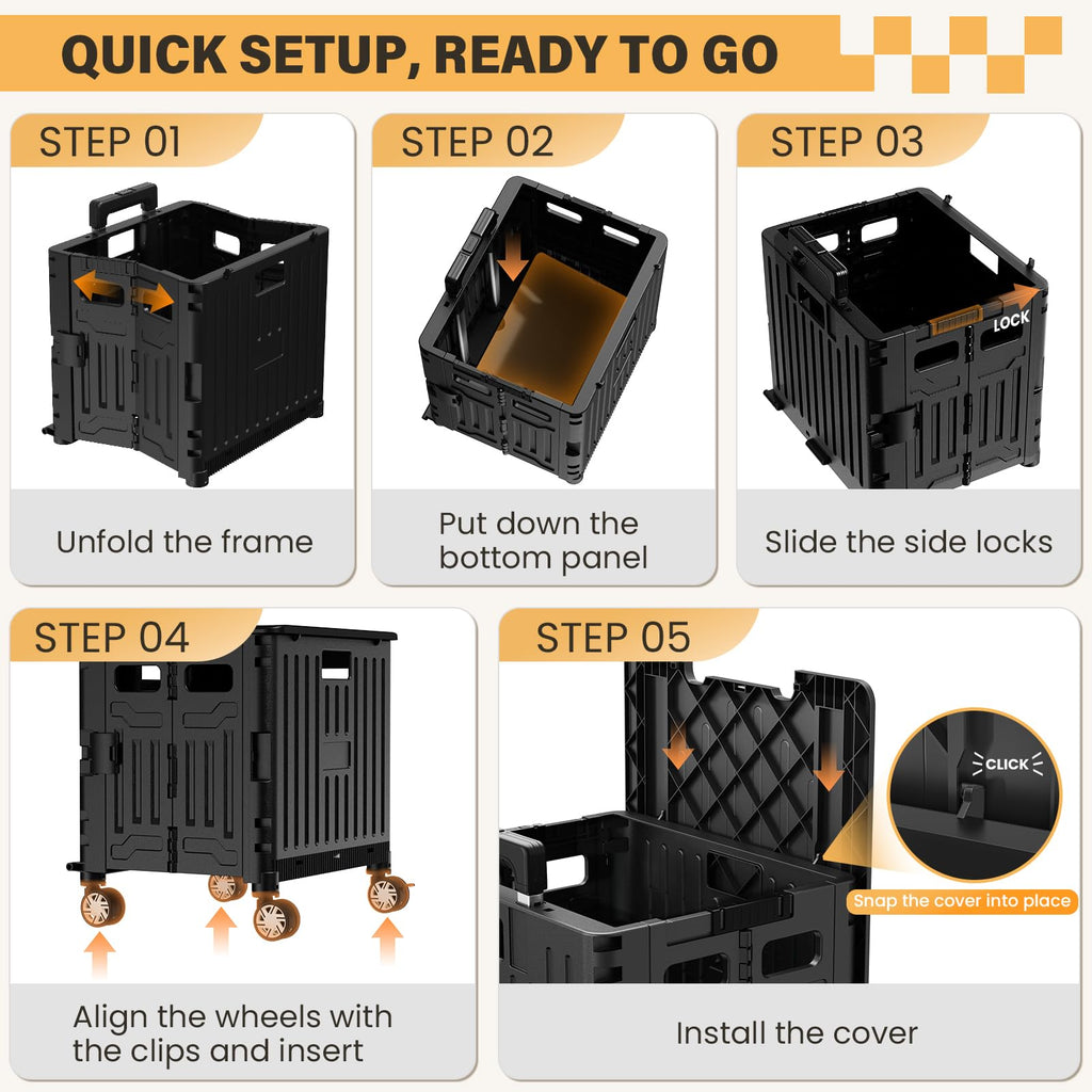 Black Folding Rolling Utility Cart D1160