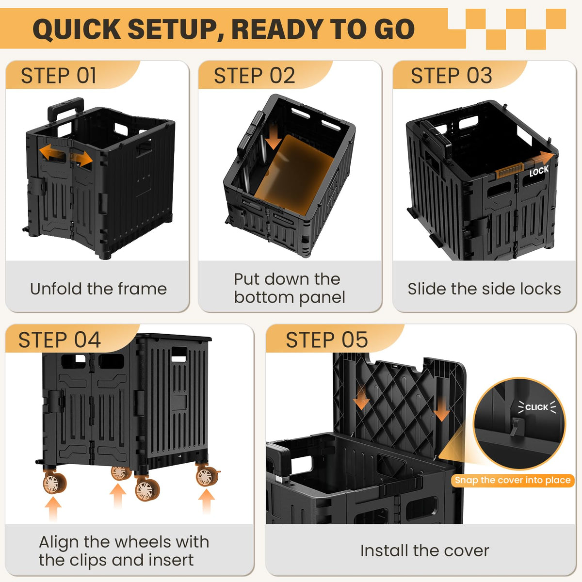 Black Folding Rolling Utility Cart D1160