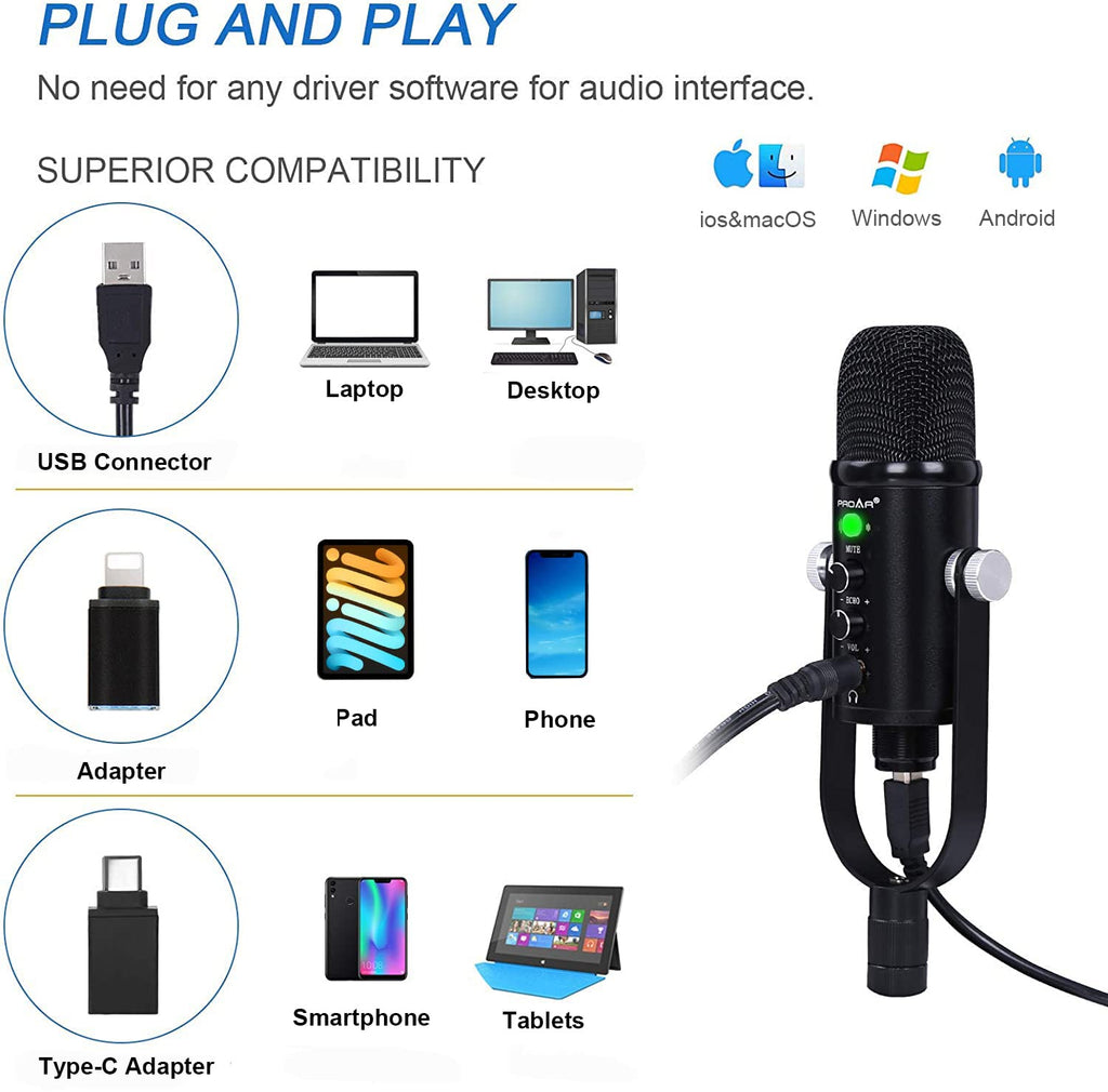 USB Condenser Microphone Kit with Boom Arm K525345