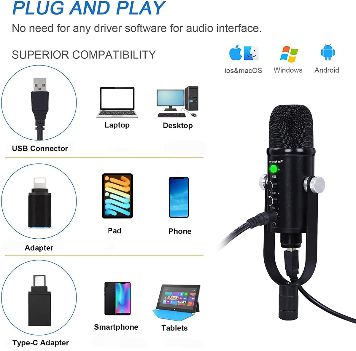 USB Condenser Microphone Kit with Boom Arm K525345