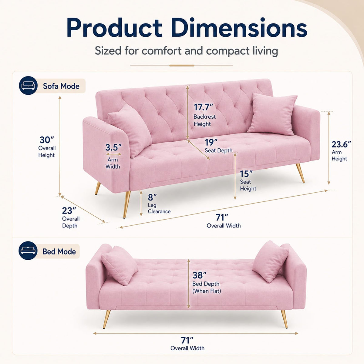 Pink Velvet Futon Sofa Bed T387319