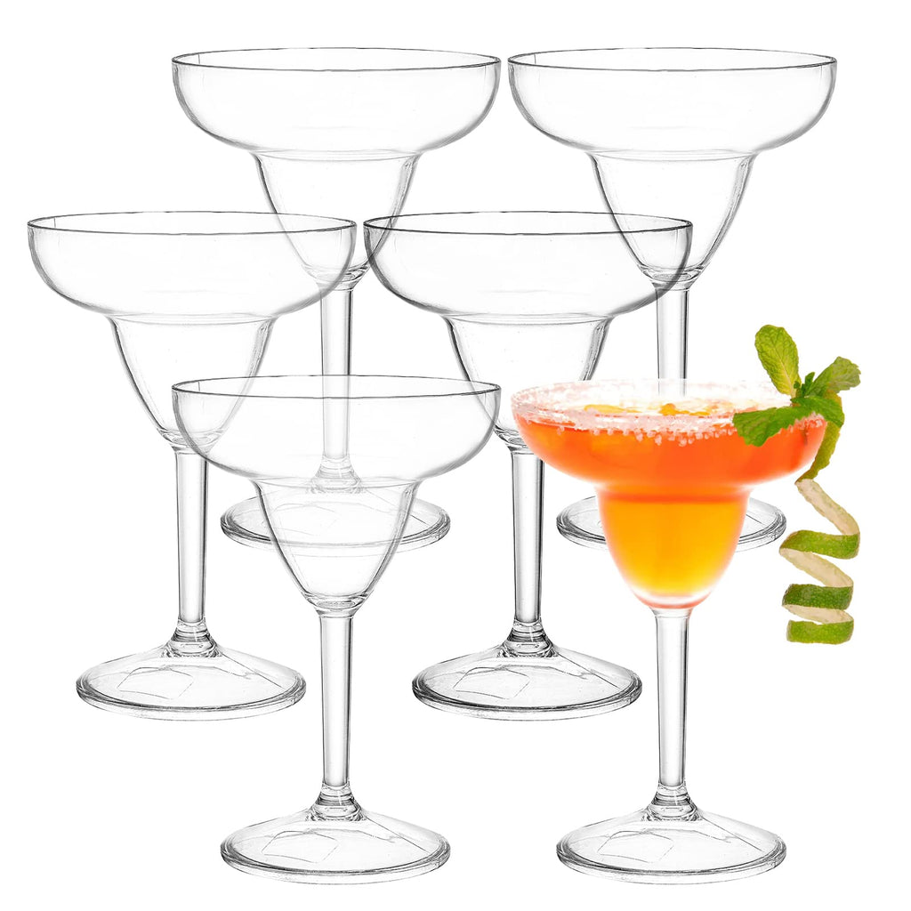 Set of 6 Plastic Margarita Glasses, 12 oz Unbreakable Clear A595