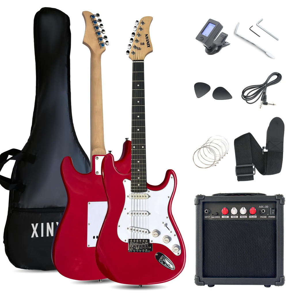 39in Full Size Beginner Electric Guitar Starter Kit with Case, Amp, Strings, Pick, Tremolo Bar N3910