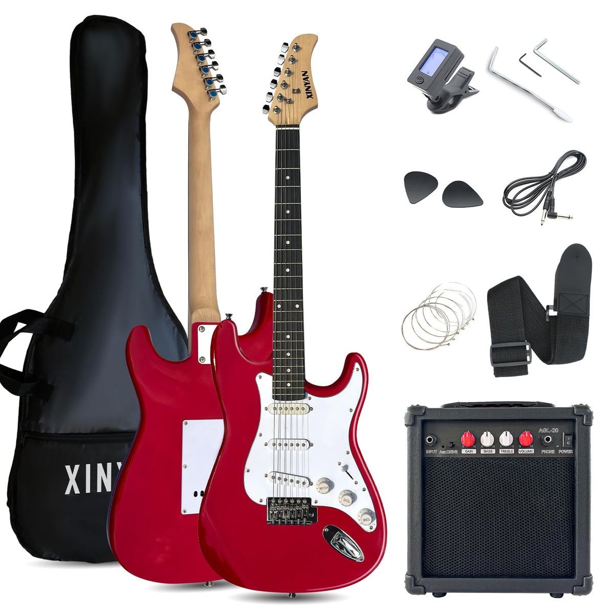 39in Full Size Beginner Electric Guitar Starter Kit with Case, Amp, Strings, Pick, Tremolo Bar N3910