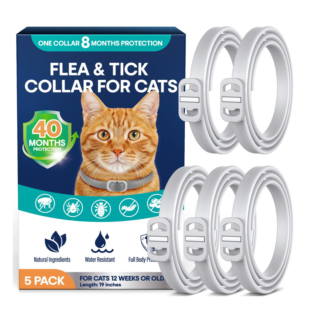 White 5 Pack Adjustable Water-Resistant Flea and Tick Cat Collar Q626669