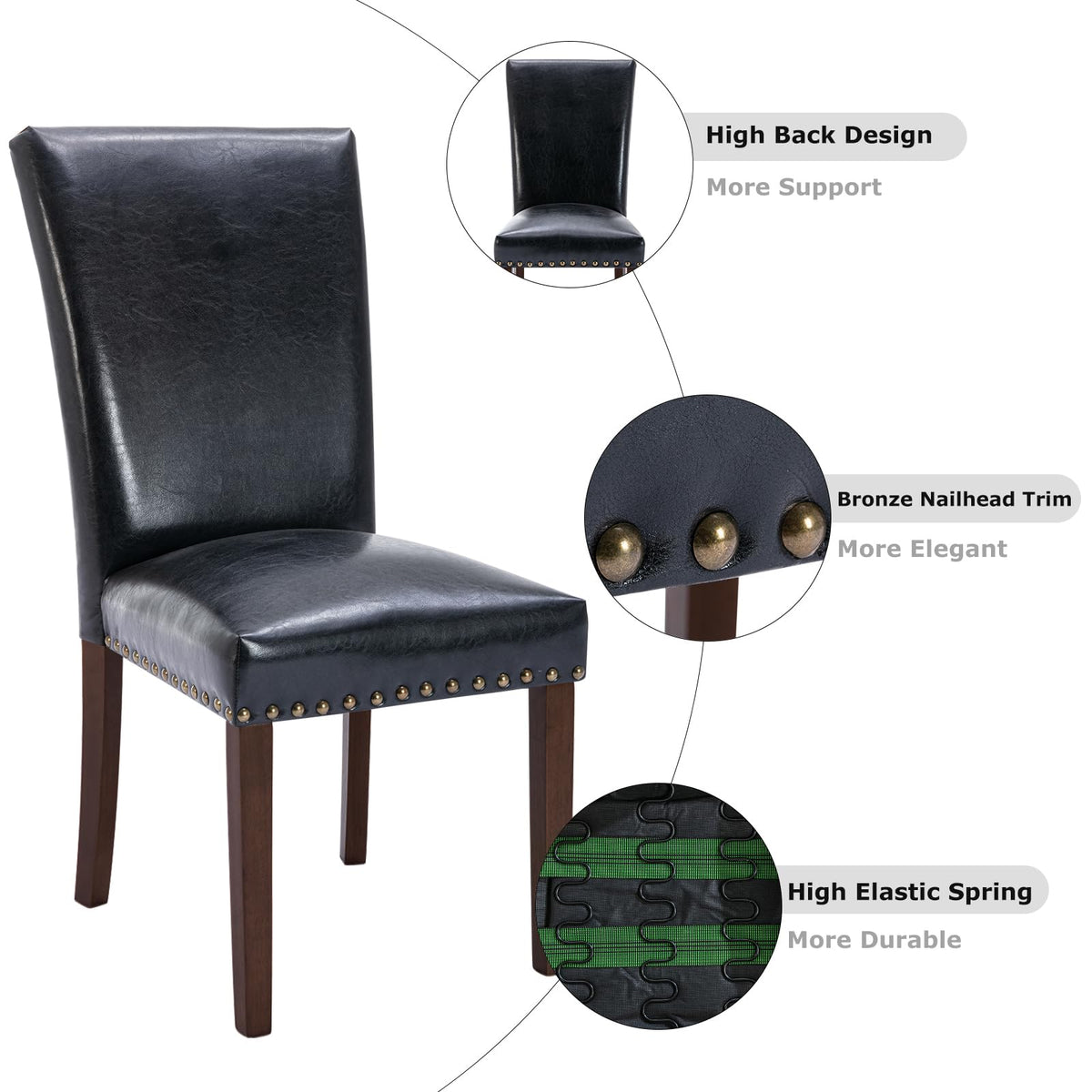 Black PU Leather Upholstered Dining Chairs Set of 6 D781
