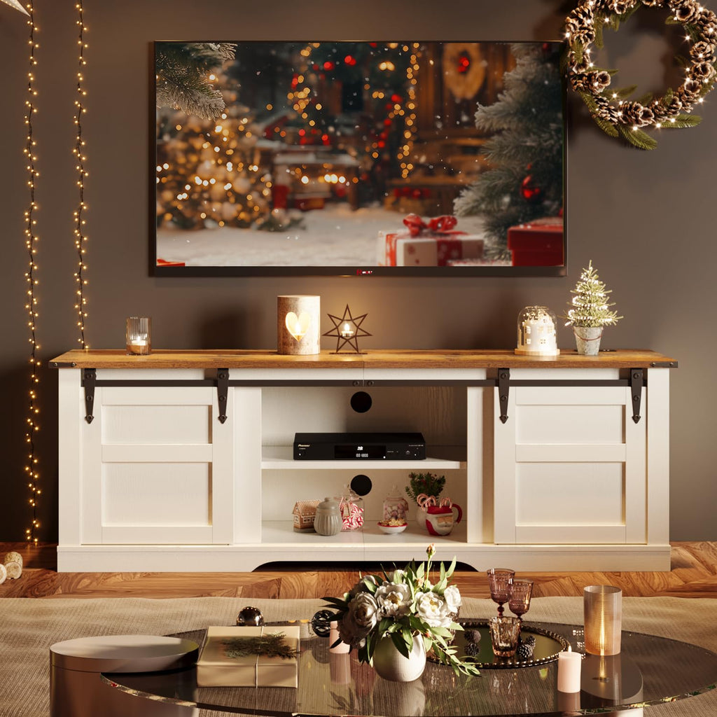 58" Farmhouse TV Stand with Sliding Barn Doors and Storage Cabinets Q53264