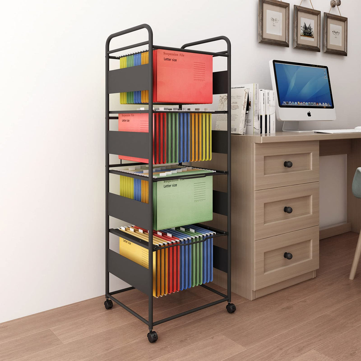 4-Tier Metal File Cart with Wheels X9559