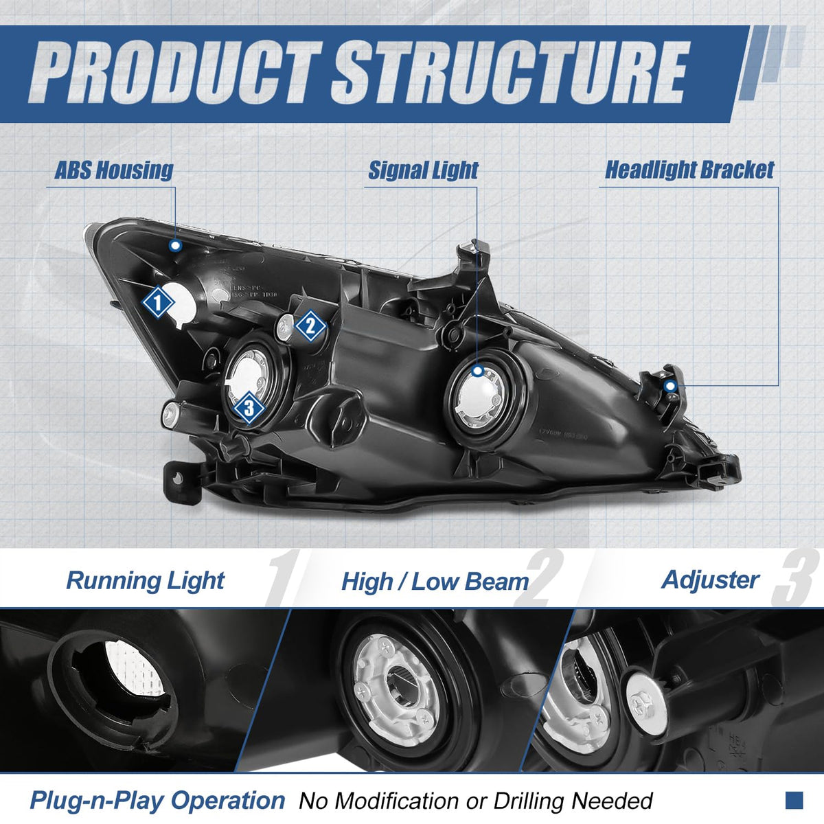 Black Housing Amber Corner Headlights Assembly D849