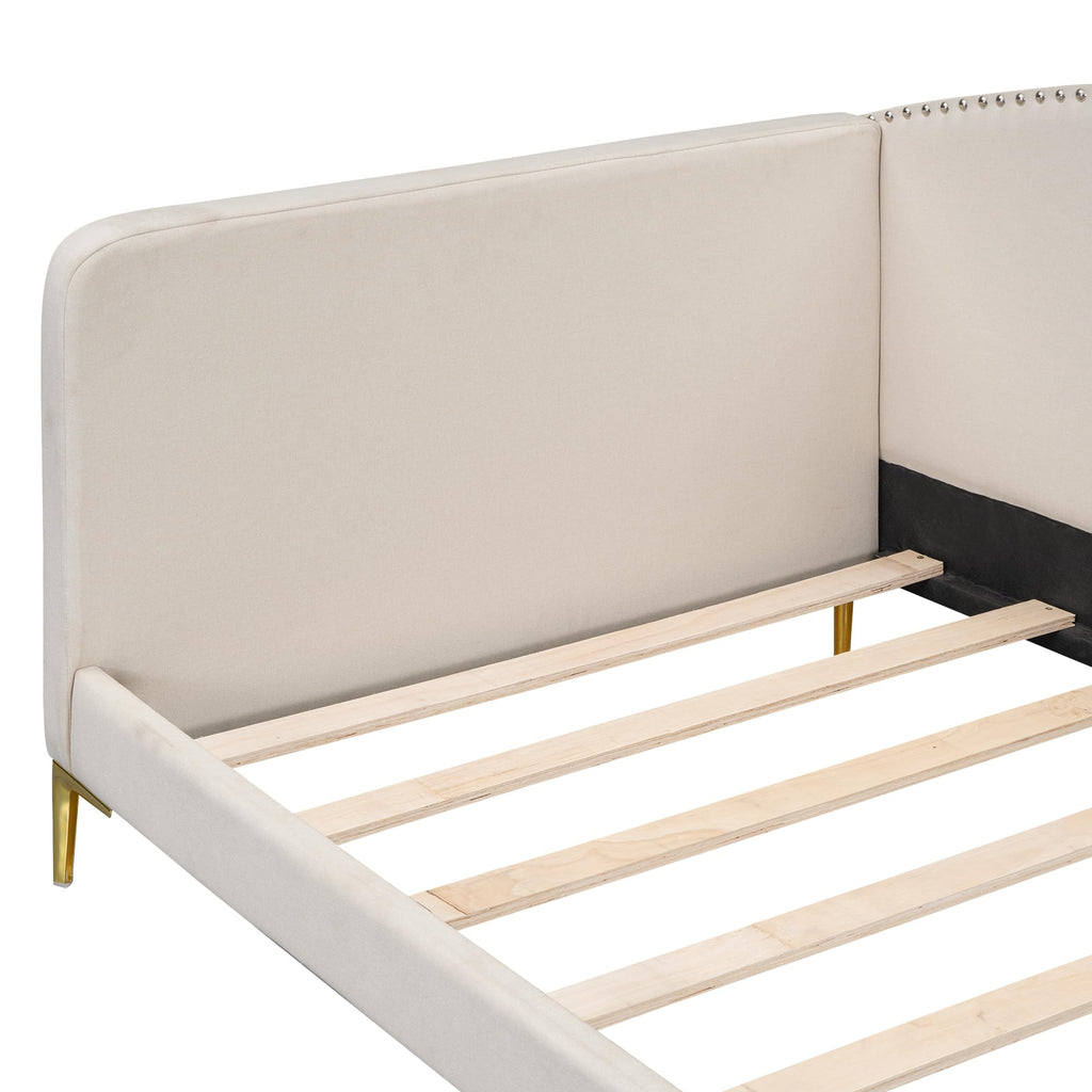 Twin Size Beige Linen Upholstered Daybed with Headboard P250