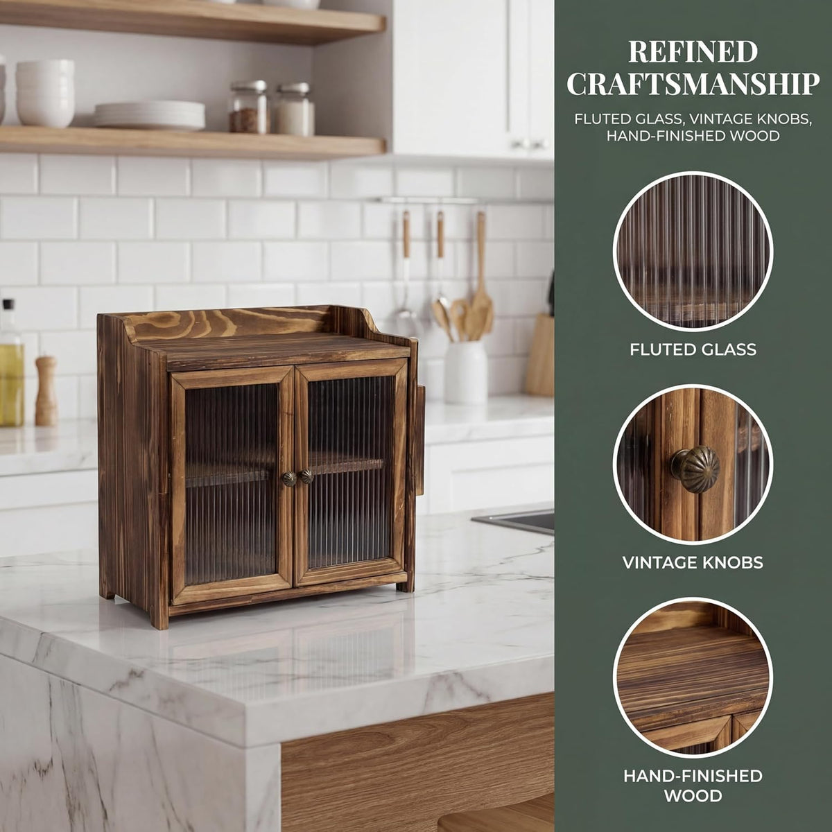 Wooden Bread Box with Glass Doors K3999