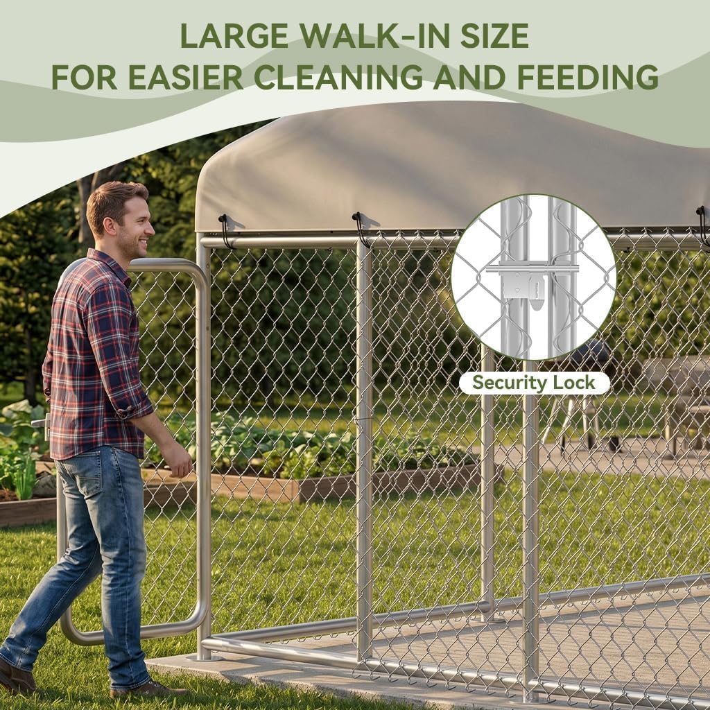 7.55x7.55ft Metal Outdoor Dog Kennel with Roof X48128