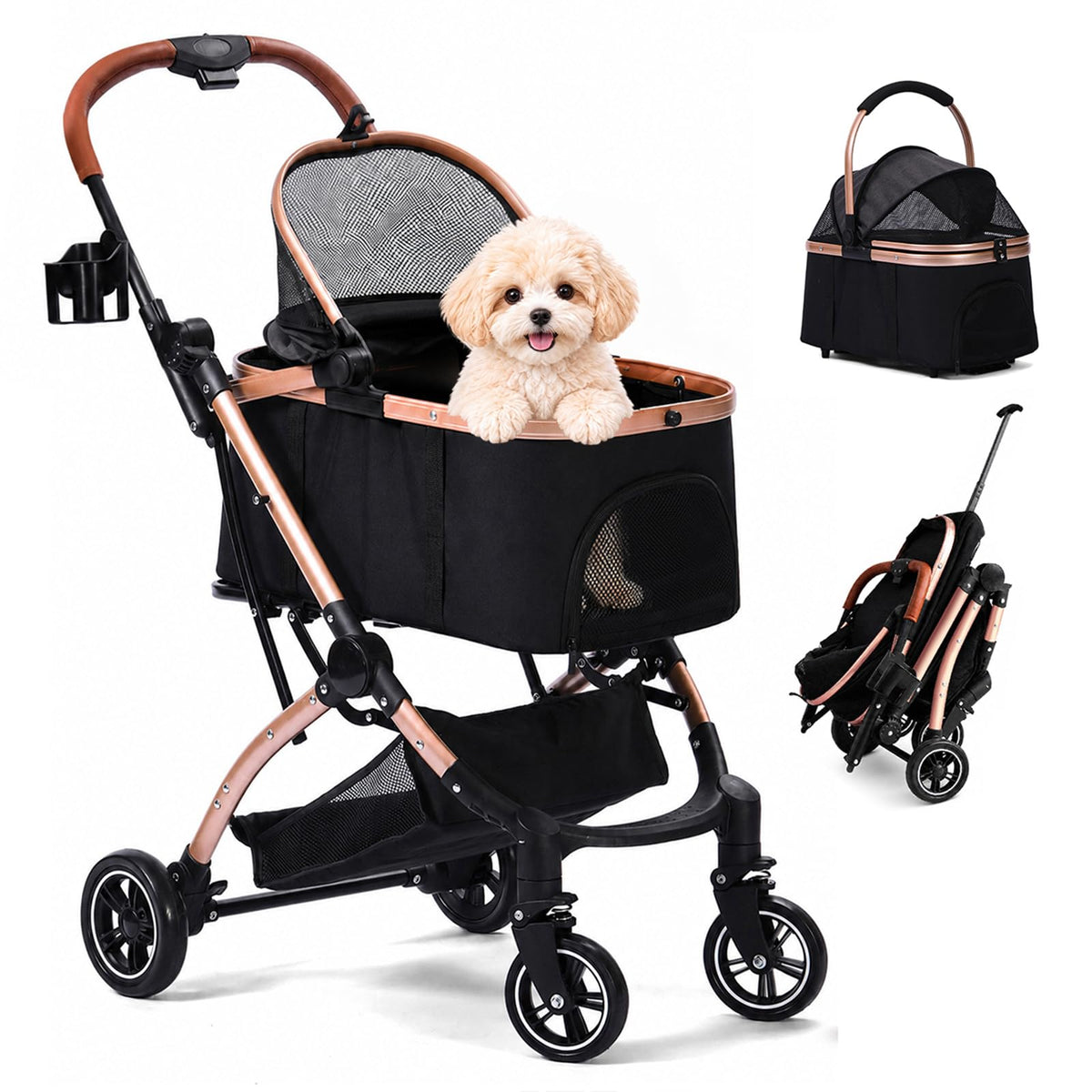 Black 3-in-1 Pet Stroller with Removable Carrier V391786