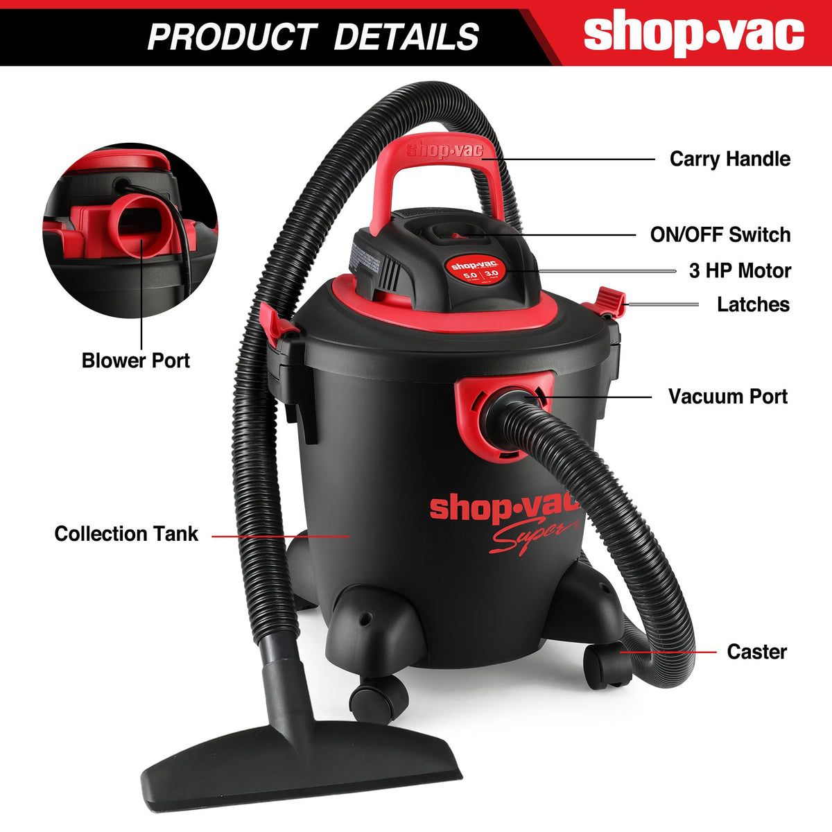 5 Gallon 3.0 Peak HP Wet/Dry Vac with Blower O54114