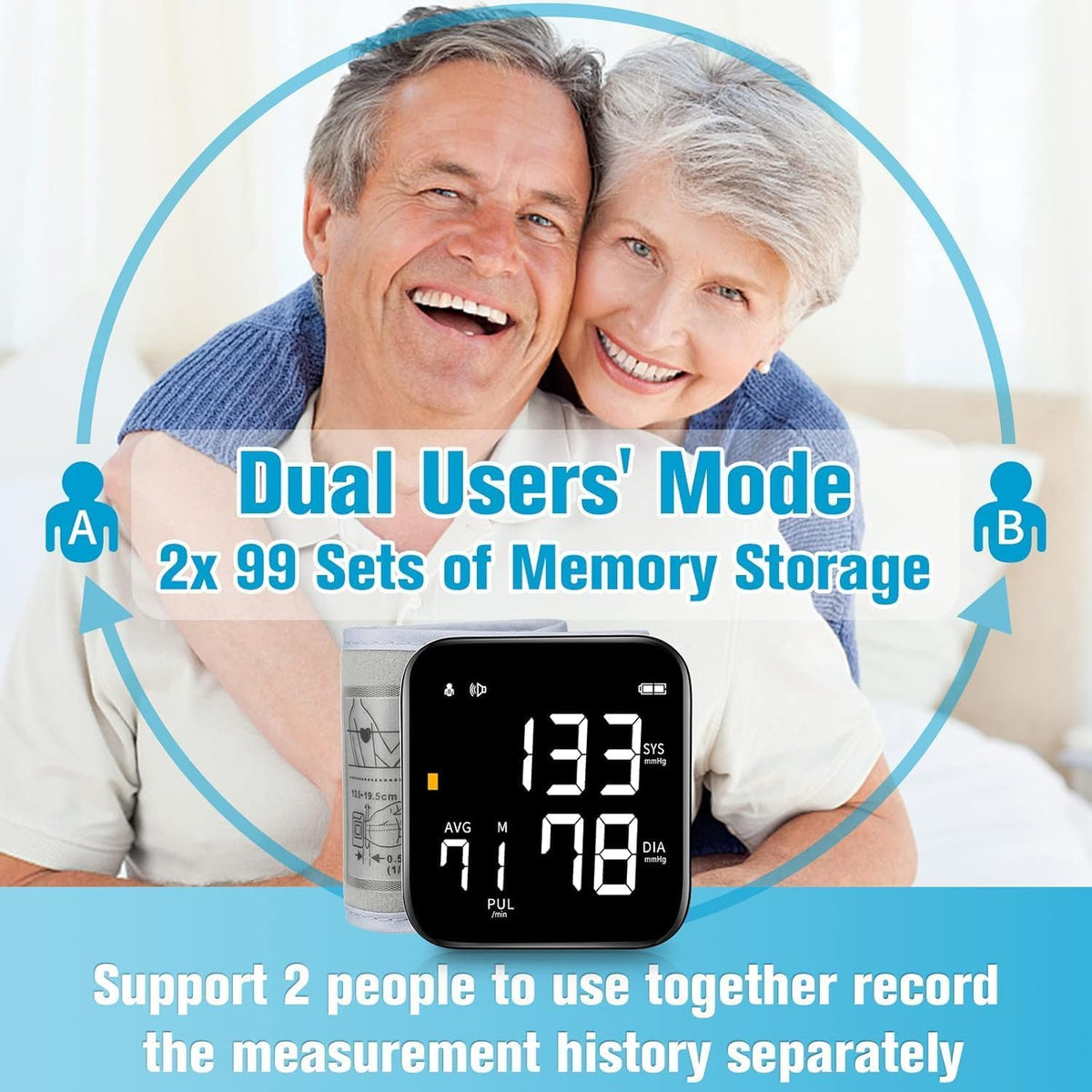 Wrist Blood Pressure Monitor with 90X2 Readings Memory I27592