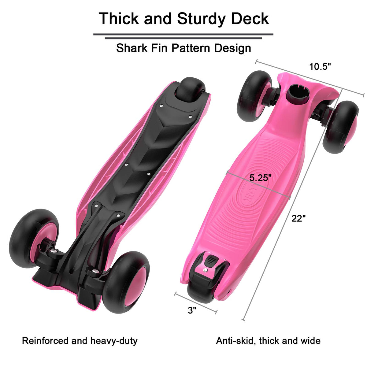 Kick Scooter 3-Wheeled Push Scooter with Light-Up Wheels U5903