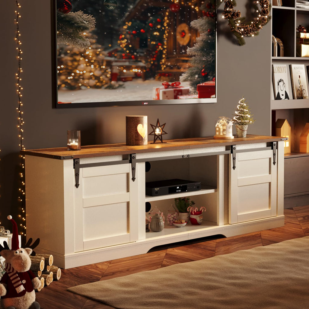58" Farmhouse TV Stand with Sliding Barn Doors and Storage Cabinets Q53264