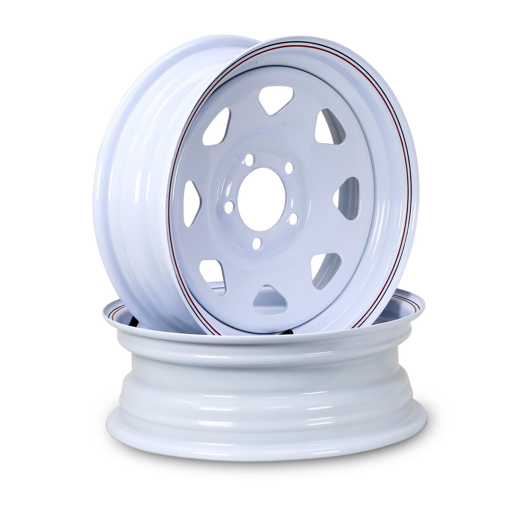 15X5 Trailer Wheel 5 Lug on 4.5" Bolt Pattern White Spoke Rim, Set 2 D6889
