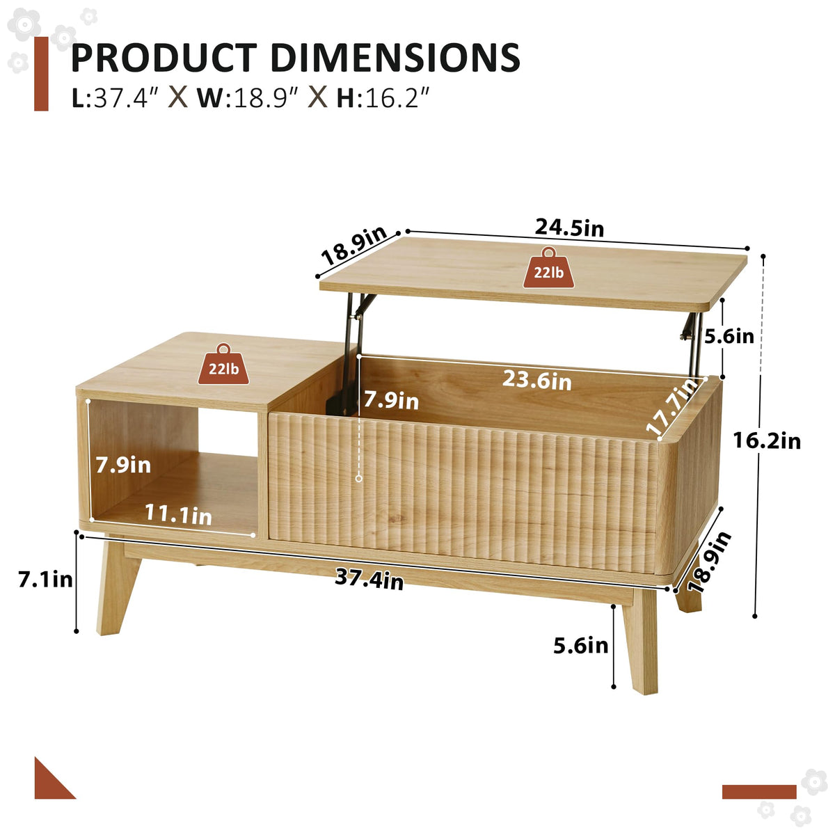 Fluted Lift Top Coffee Table with Storage I562