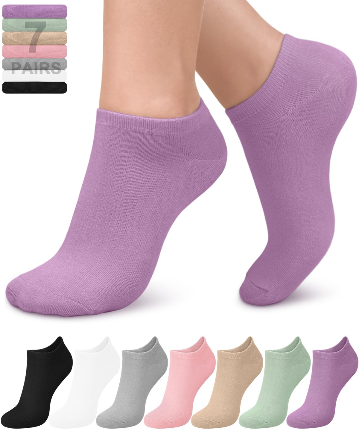 Women's Bamboo Viscose No Show Ankle Socks 7 Pairs L498