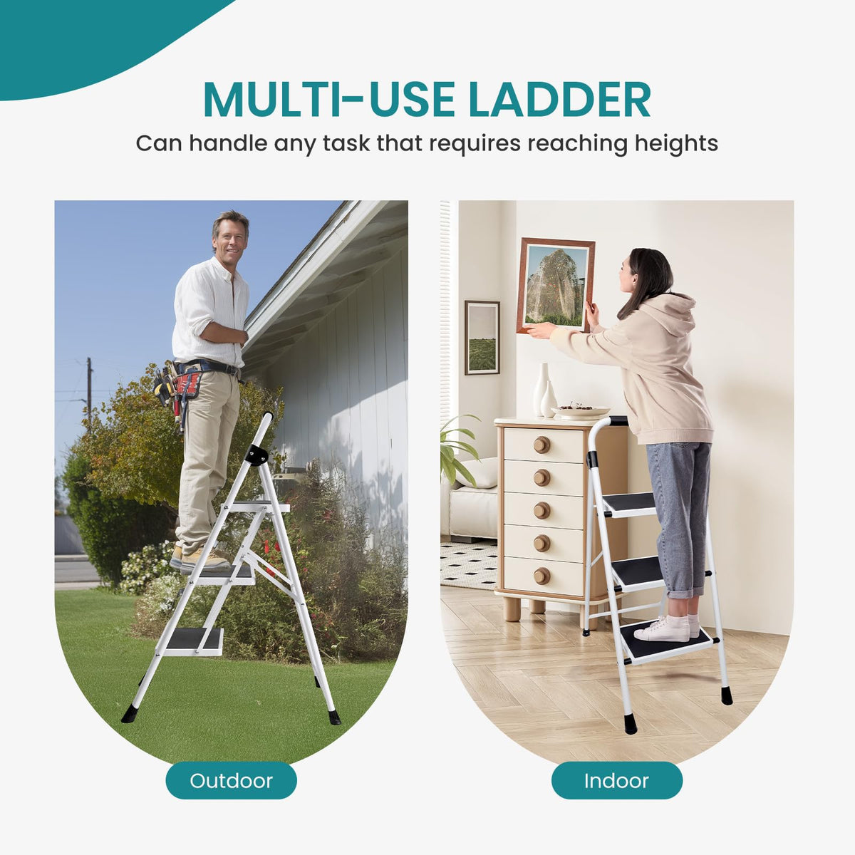3 Step Ladder with Anti-Slip Pedal & Handrail B83353