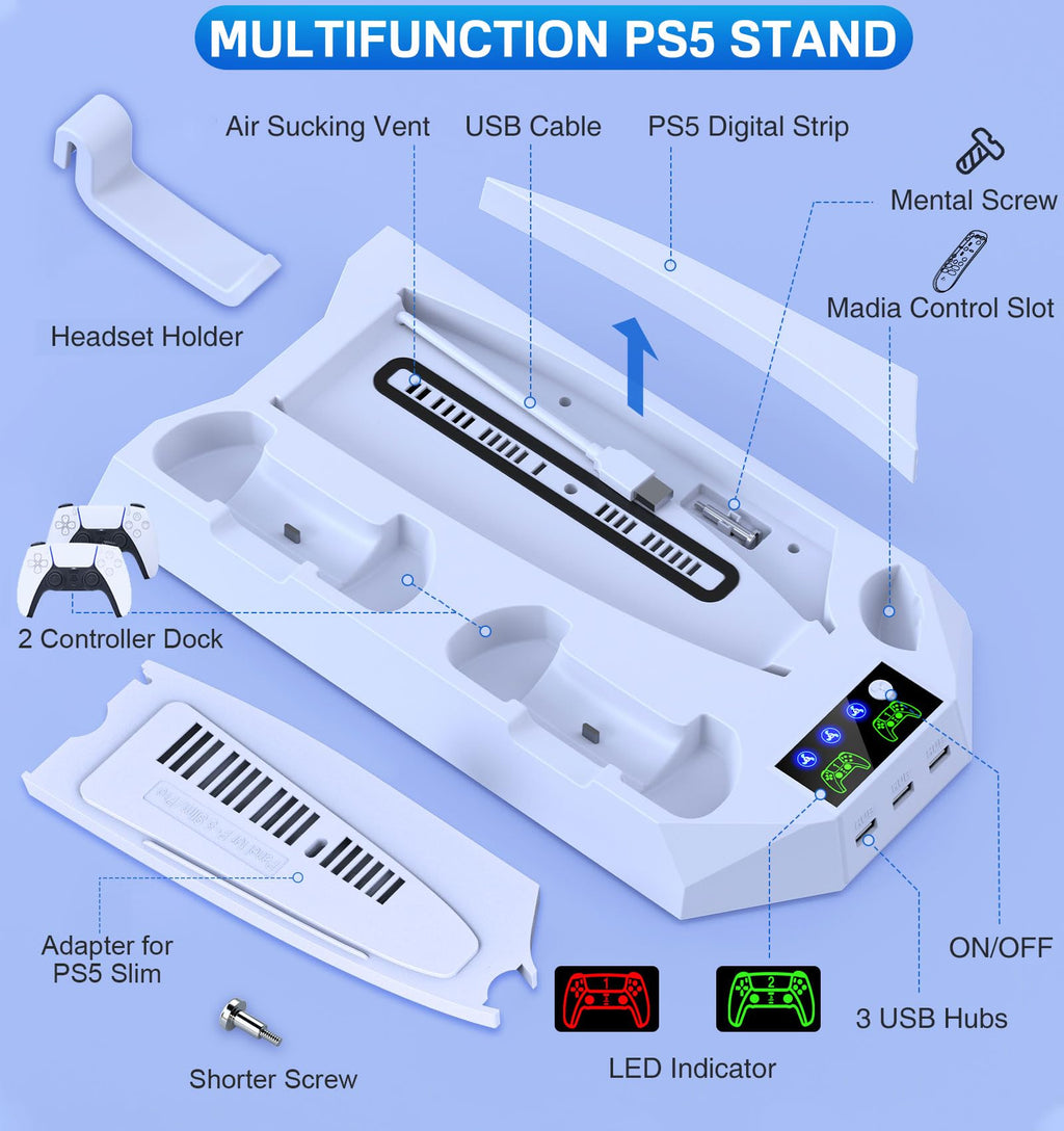 PS5 Cooling Stand with Controller Charging Station, White T8833