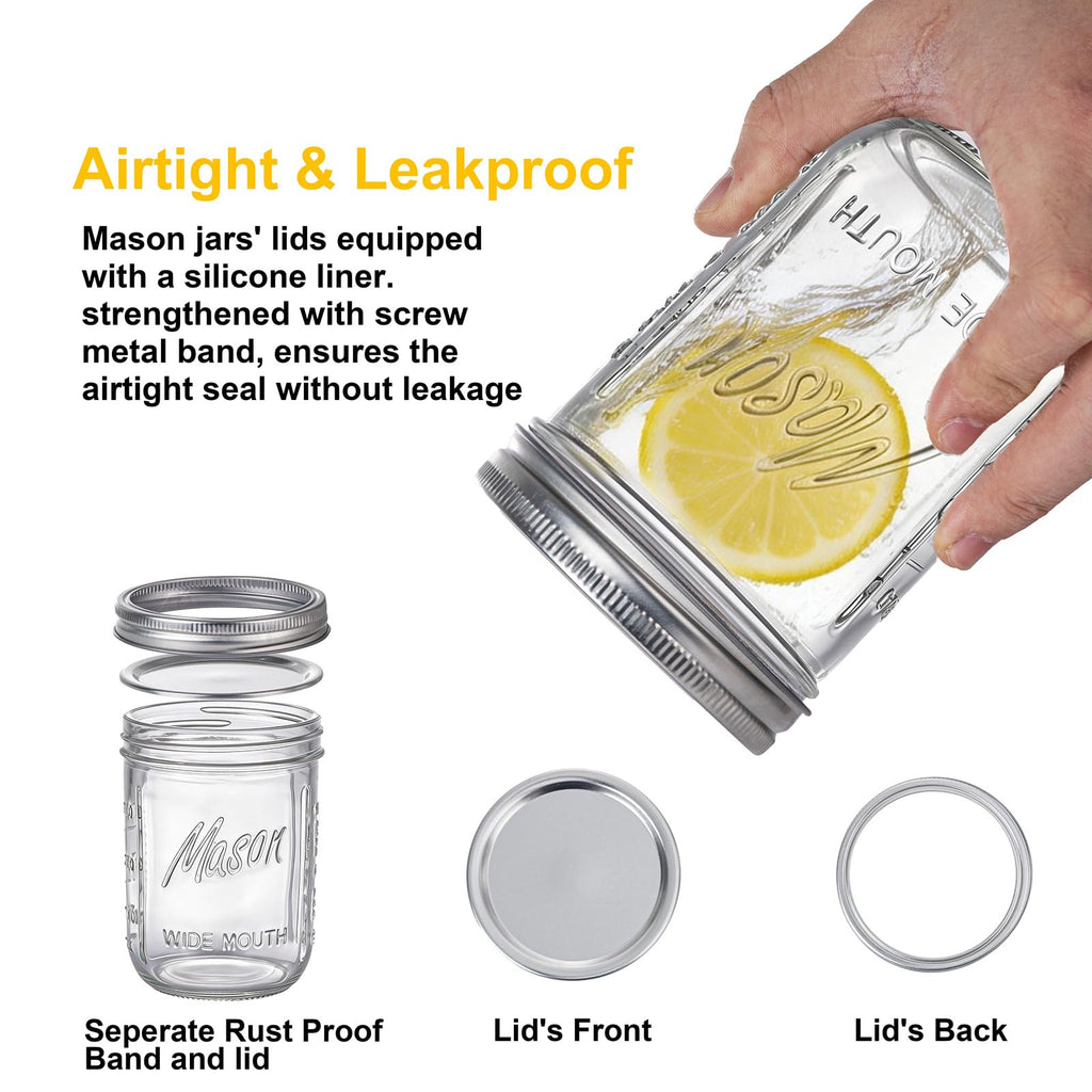 6-Pack 16 oz Wide Mouth Glass Mason Jars with Lids F3473