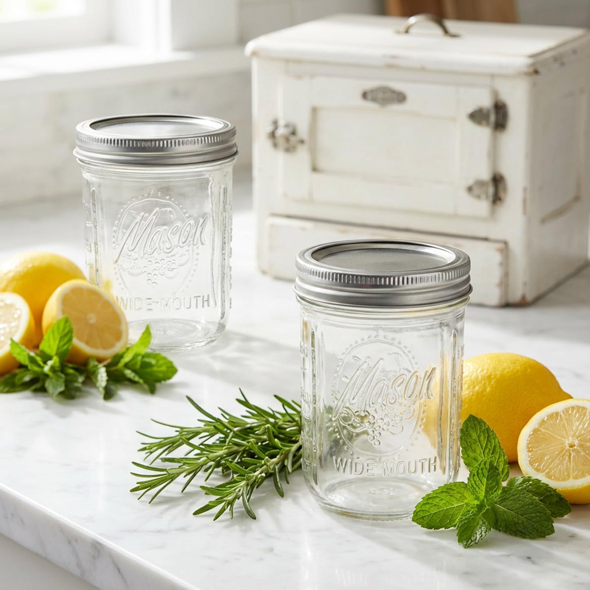 6-Pack 16 oz Wide Mouth Glass Mason Jars with Lids F3473