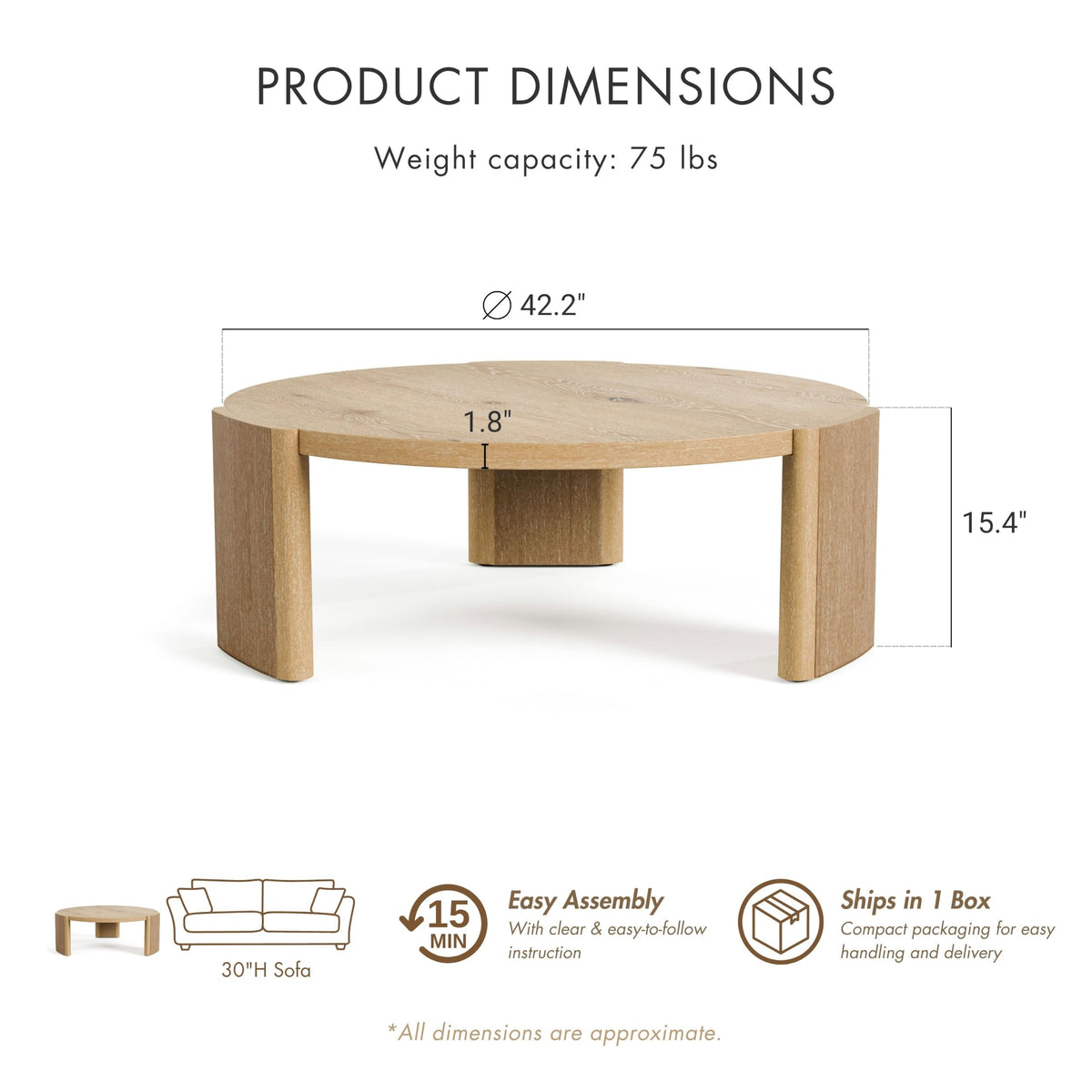42” Round Oak Finish Wood Coffee Table G6496