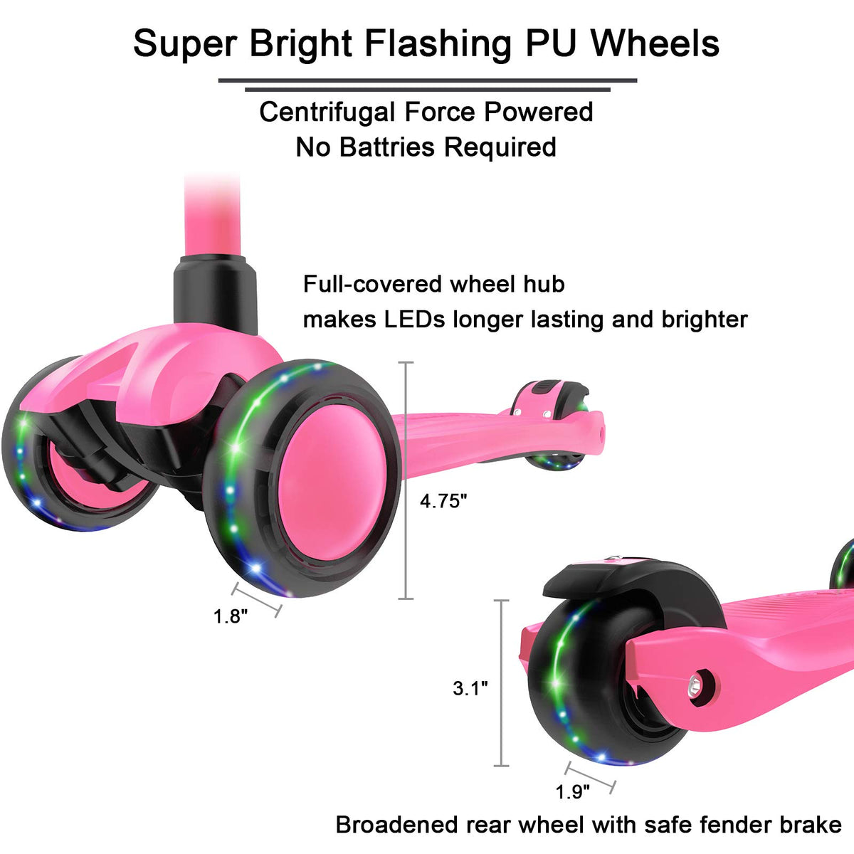 Kick Scooter 3-Wheeled Push Scooter with Light-Up Wheels U5903