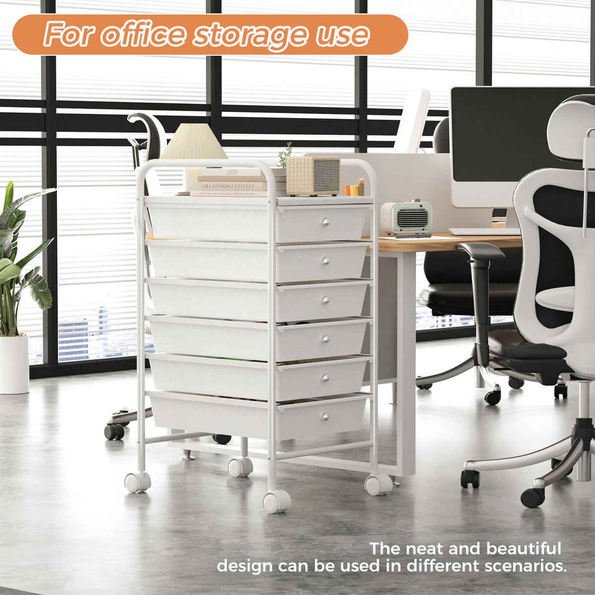 White 6 Tier Rolling Storage Cart with 6 Drawers Q452