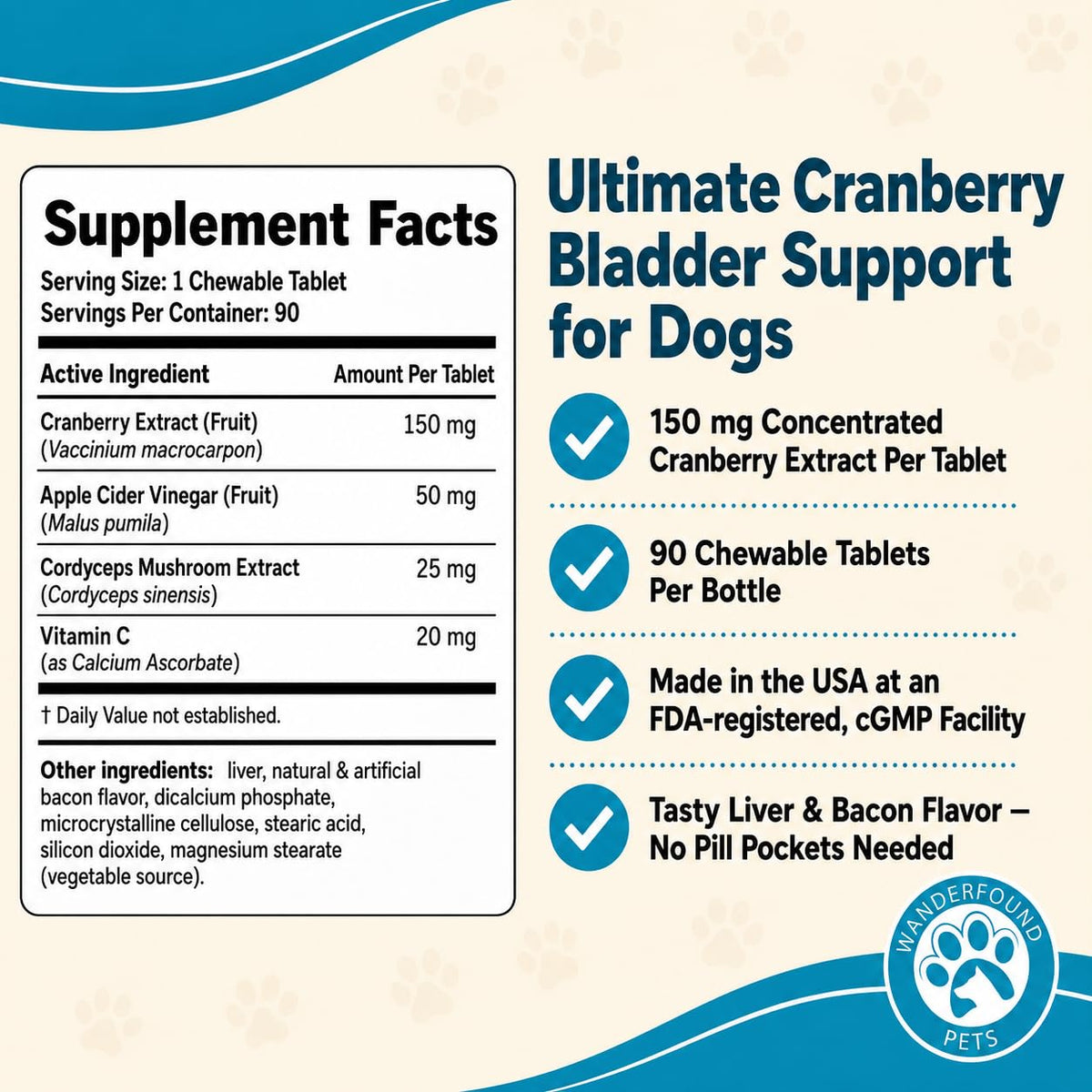 Cranberry for Dogs Urinary Tract Support 90 Tablets M8956