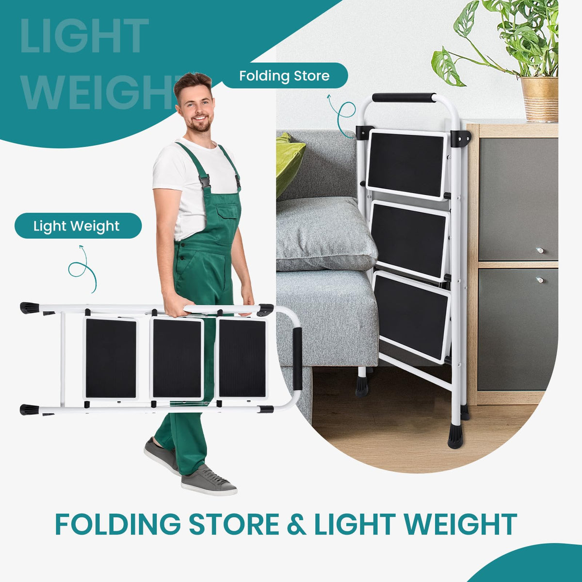3 Step Ladder with Anti-Slip Pedal & Handrail B83353